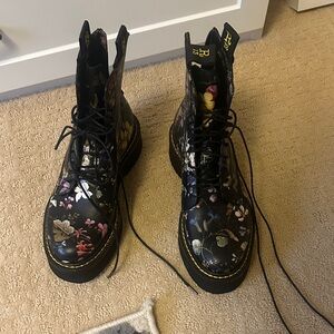 R13 Black Floral Combat Boots